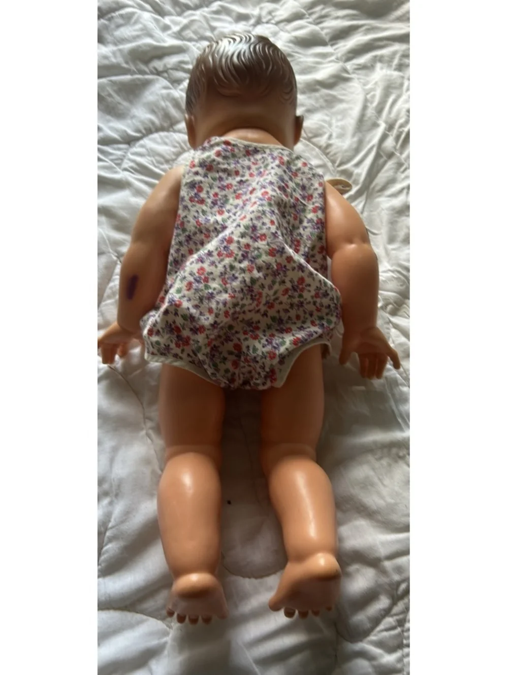 Vintage Baby Doll with Floral Romper and Moving Eyes